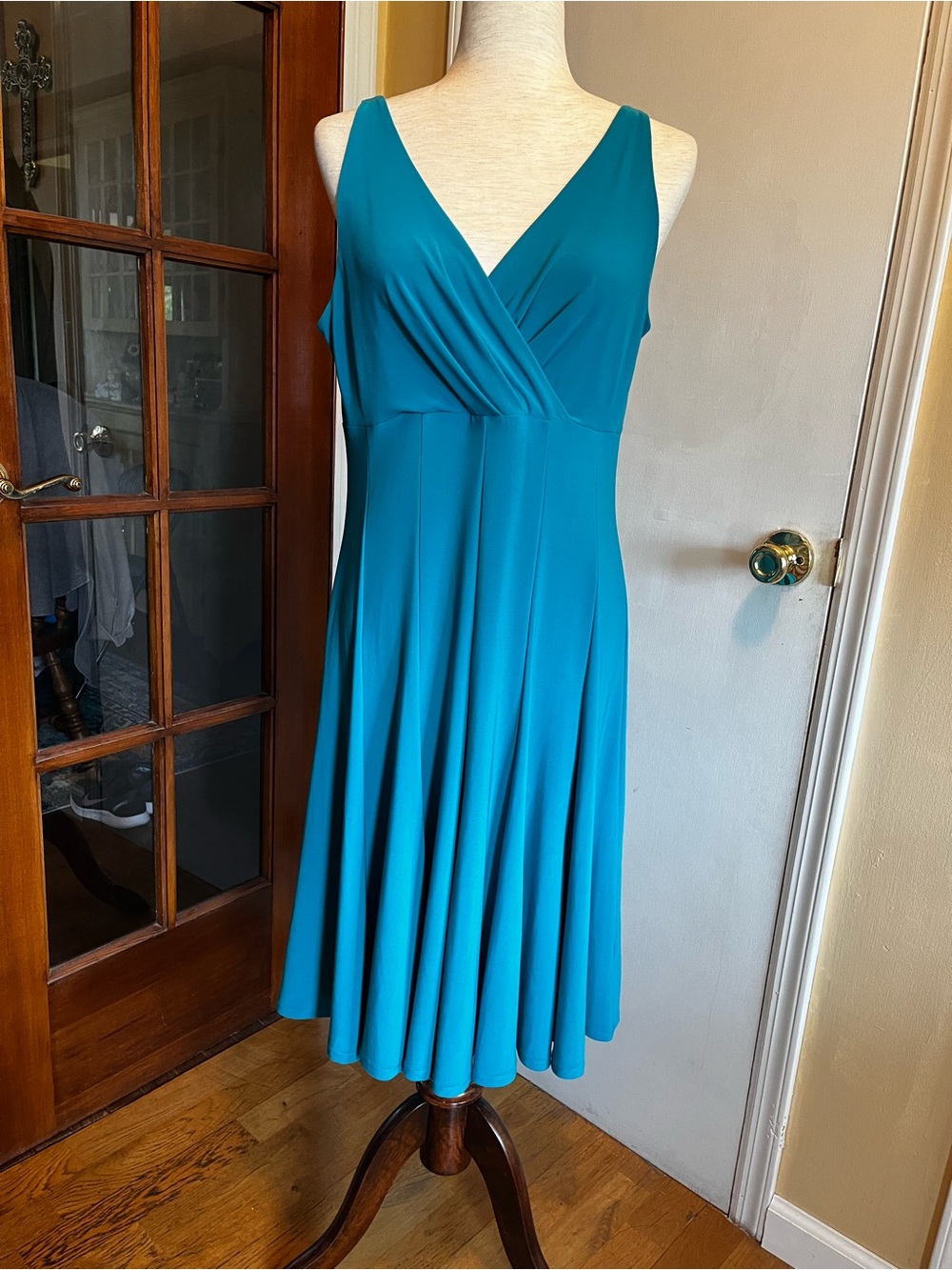 Vintage American Living Teal V-Neck Sleeveless Fit & Flare Dress